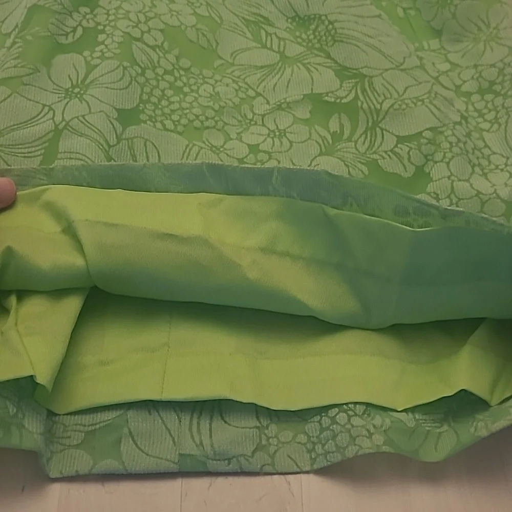 LIKE NEW VTG 1960s Handmade Mod Bright Green Go-go Floral Print Mini Dress - Picture 4 of 17